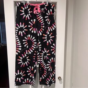 NWT RARE Nick and Nora Lipstick Pajama Lounge Pants Black Pink 100% Cotton XXL
